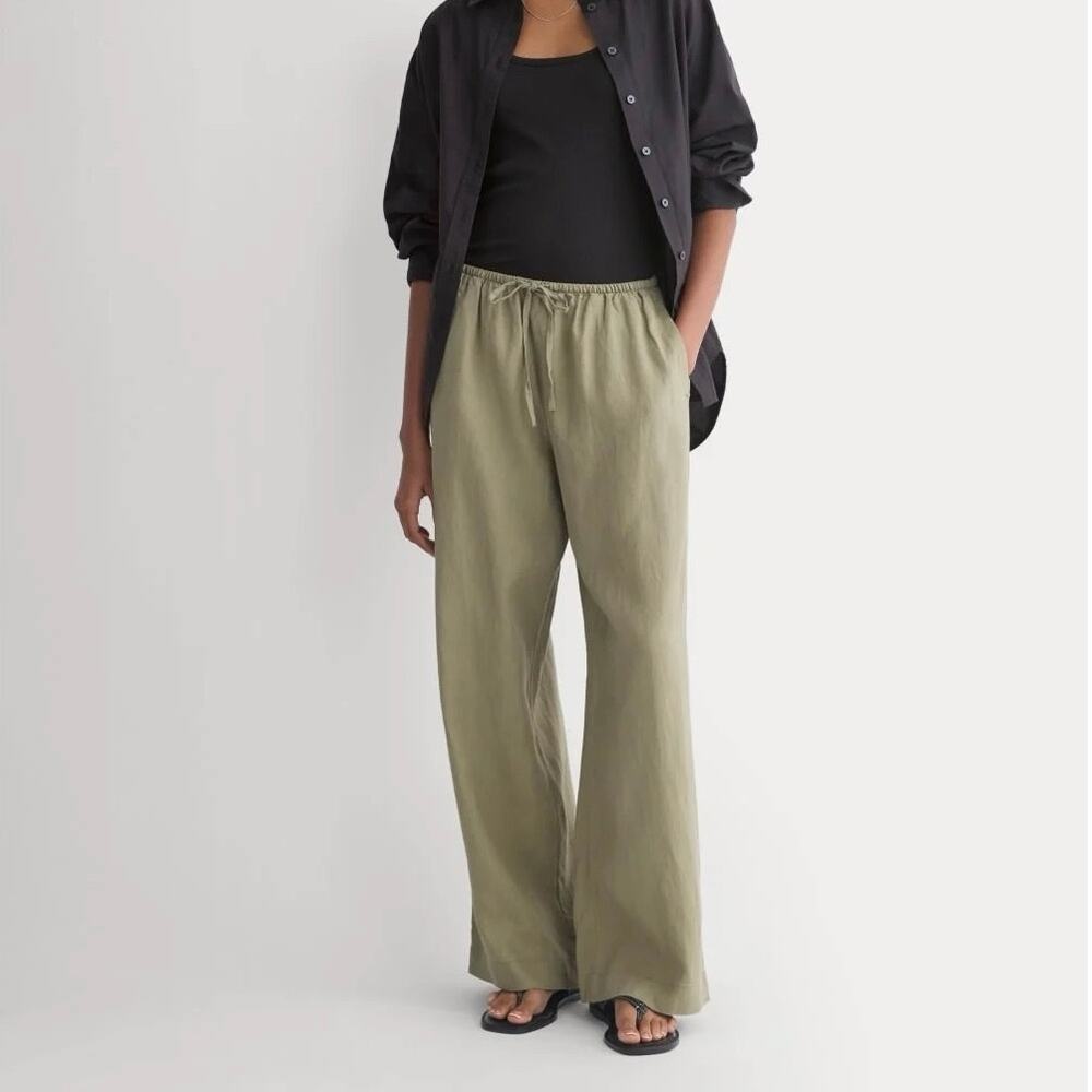 NWT Everlane The Drawstring Pant In European Flax Linen Overland Olive Green XS